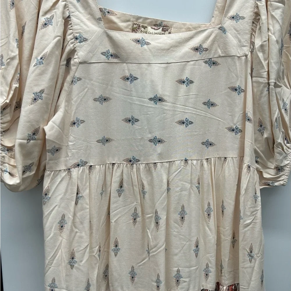 BOG COLLECTIVE NWT Boho mini dress puff sleeves SZ: S - Picture 7 of 7